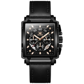 Relógio Clássico Masculino com Caixa Quadrada e Pulseira de Couro – Quadra