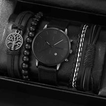 Kit Masculino Relógio de Quartzo + 3 Pulseiras de Couro Trançado - Dominus