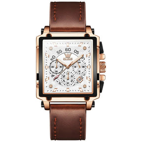 Relógio Clássico Masculino com Caixa Quadrada e Pulseira de Couro – Quadra
