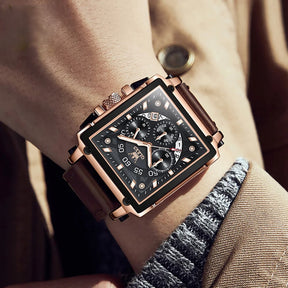 Relógio Clássico Masculino com Caixa Quadrada e Pulseira de Couro – Quadra