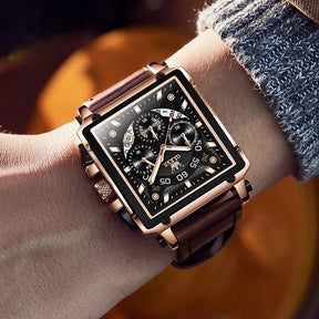 Relógio Clássico Masculino com Caixa Quadrada e Pulseira de Couro – Quadra