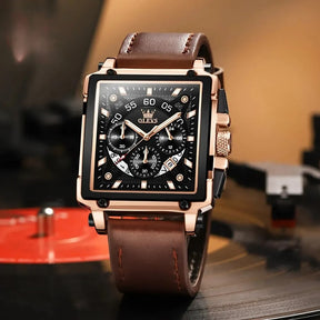 Relógio Clássico Masculino com Caixa Quadrada e Pulseira de Couro – Quadra